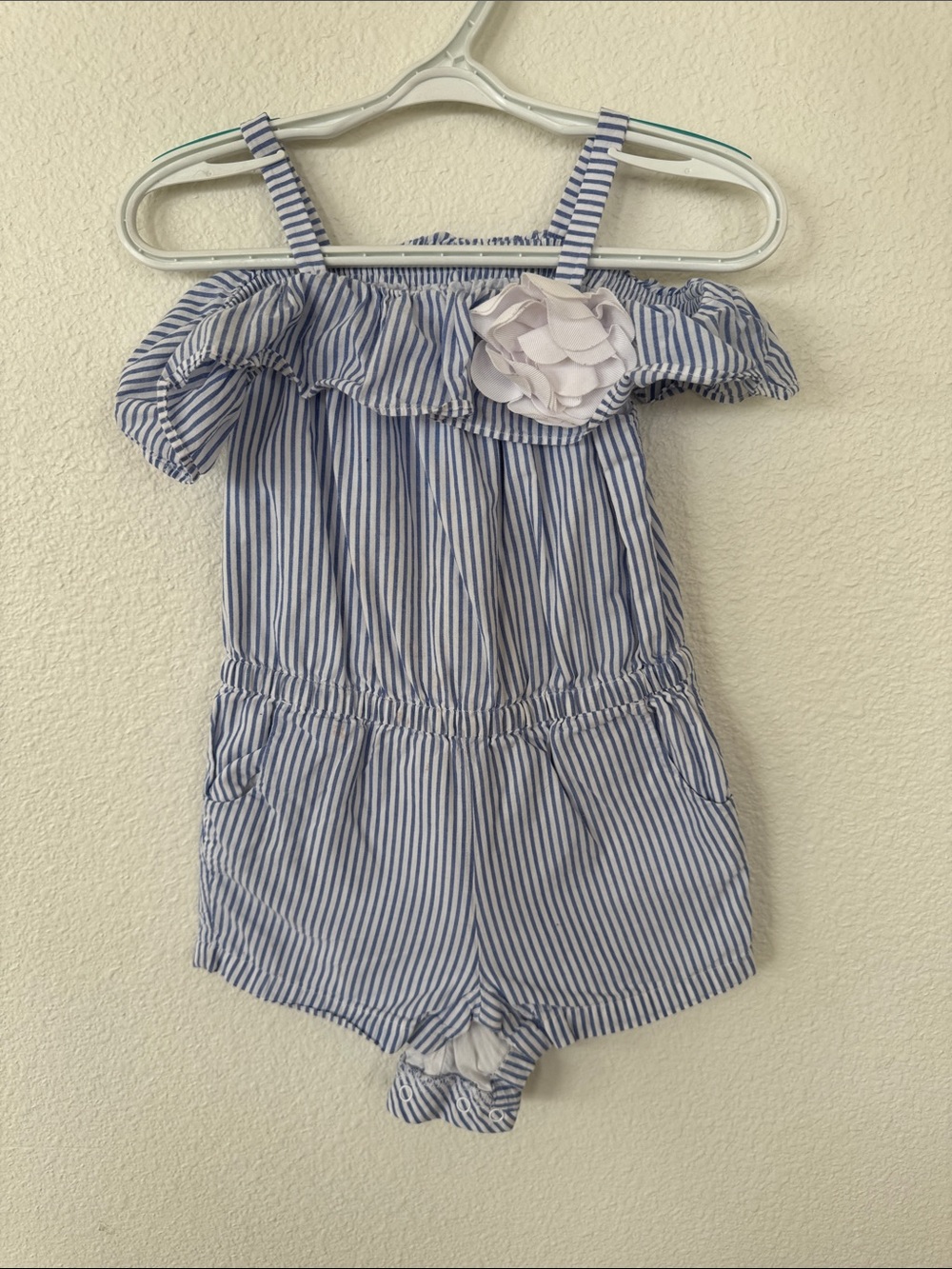 Janie and Jack Blue and White Striped Romper